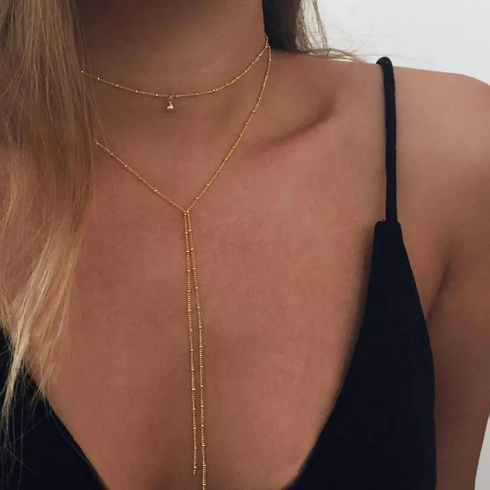 Snug Vibe™ Simple Chain Choker with Beads Tassel